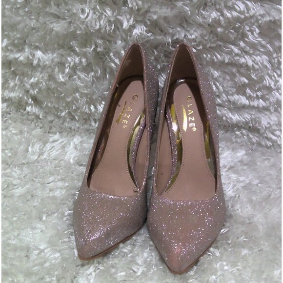 Glaze sparkly rose gold/pale pink pointed high heels - Picture 1 of 4